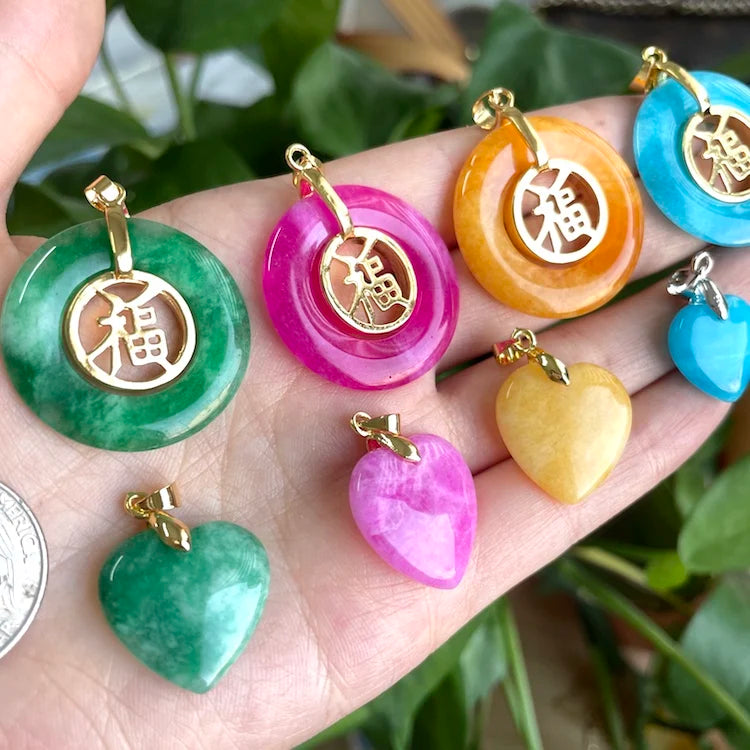 Fashion Jewelry Lady Fine Green with Stones Women Pendants for Necklaces Set love Heart Real Natural Jade Stone Pendant Necklace