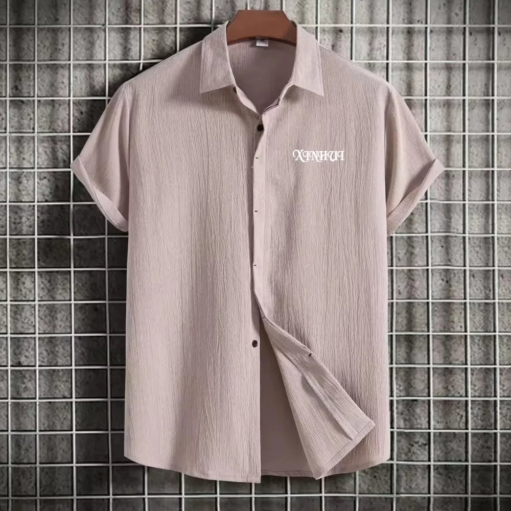Clothing Manufacturer 2026 Summer Men's Short Sleeve Button Lapel Loose Cotton Linen Shirt Casual Business Shirt