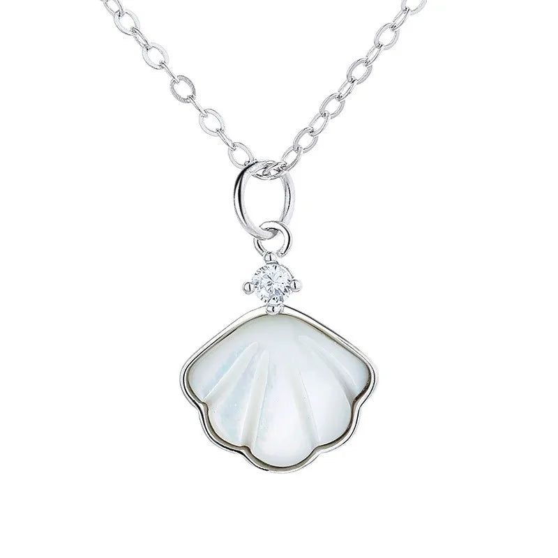 ACME 925 Sterling Silver Delicate Natural Shell Necklace for Women Korean White  Collarbone Chain Simple