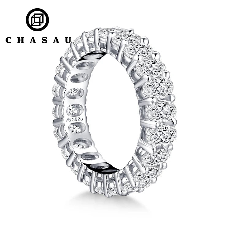 Manufacturer Supply 925 Silver Oval Cut 0.5CT Cubic Zirconia Ring Eternity Band Wedding Women Tennis Ring for Lady