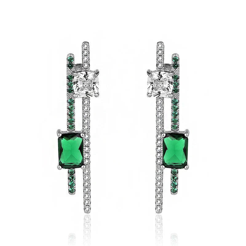 Original design 925 sterling silver fine emerald diamond stud earrings
