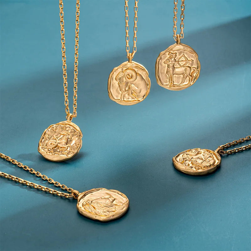 Hot Selling Custom Corrosion Oval Necklace PVD 18K Gold Plated Necklace Stainless Steel 12 Zodiac Necklace