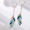 Luxury Gold Plated Half Link Chain Dangle Green Seed Beaded Boho Leaf Earrings Dome