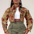 Hot Selling Crop Top Art Flower Printed Autumn Knitted Outdoor Women Coat Jacket