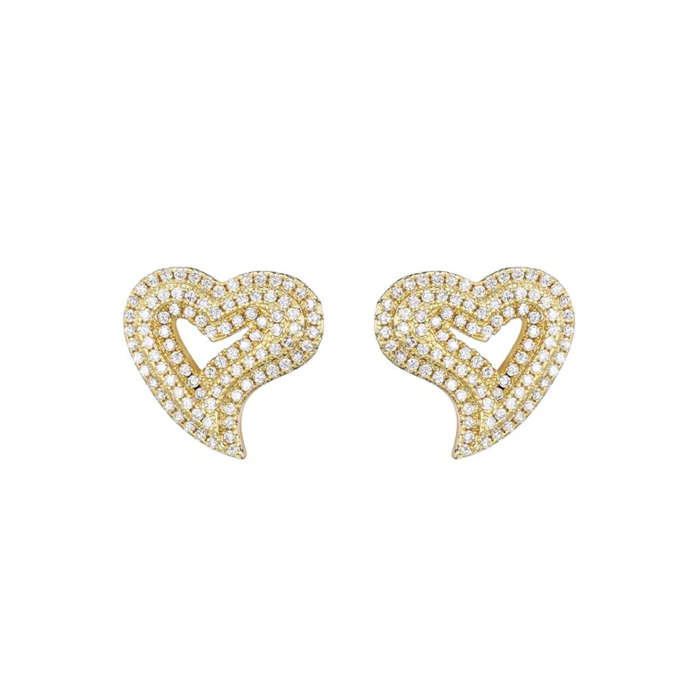 Luxury Cubic Zircon Full Paved Wedding Heart Stud Earrings for Women Brides Engagement Anniversary Party Jewelry Valentine Gift