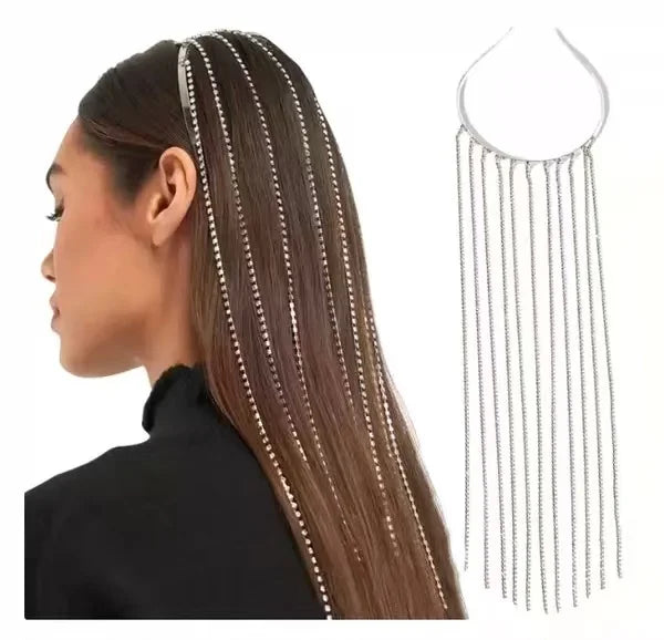New Fashion Diamond Tassel Girl Rhinestone Headband 4 Layers Full Diamond Headband With Long Tassels