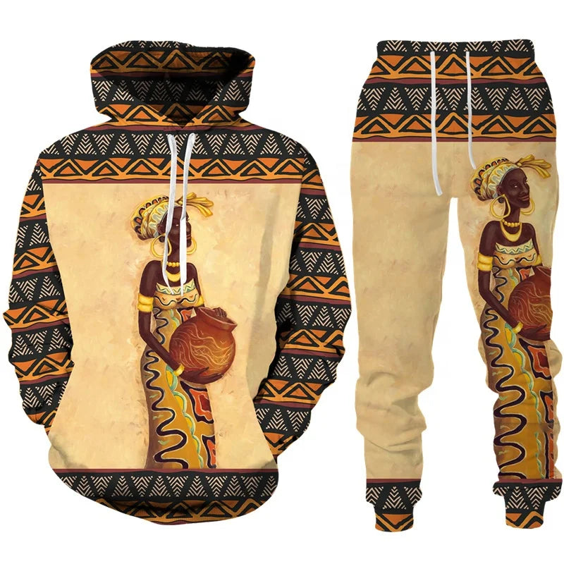 Funny African Female Print Hoodie/suit Dashiki Ethnic Style Men/women Pullover Sweatshirt Set Casual Couple Streetwear Tracksuit