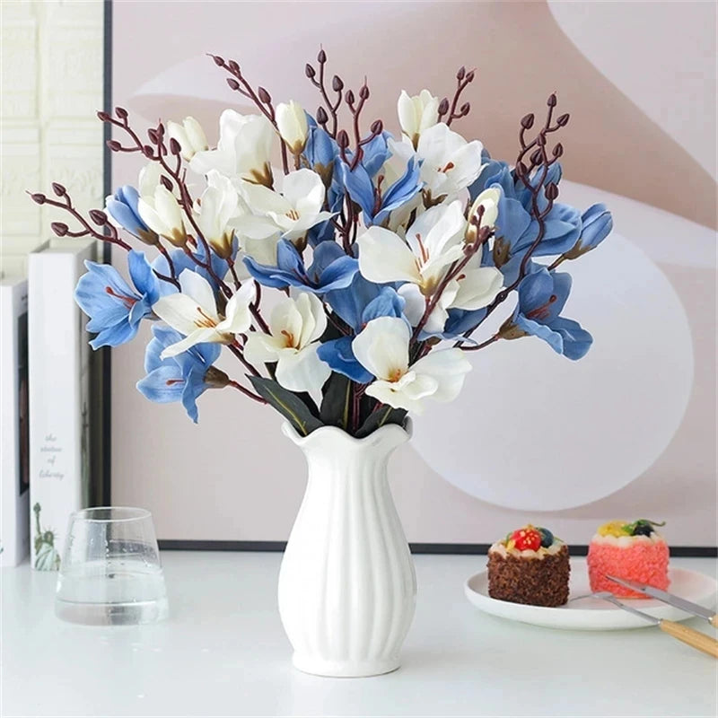 5 Forks 20 Heads Artificial Silk Flower Bouquet Simulation Magnolia Plant for Home Living Room Decoration Valentine's Day