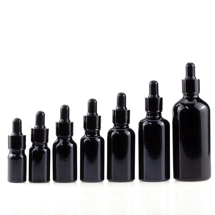 Cosmetic Lotion Packaging Container Glass Empty 20ml 30ml Black Avoid Light Essential Oil Dropper Bottle