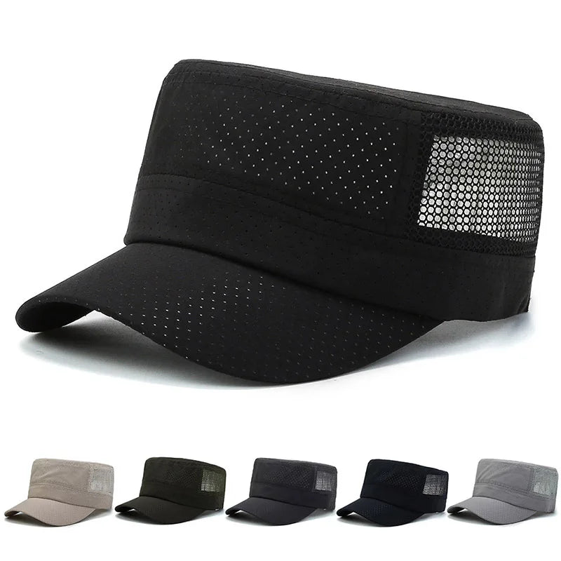 Spring Summer Outdoor Fishing Hat Sunscreen Visor Sun Captain Cap Breathable Mesh Flat Top Men Sports Captain Hats