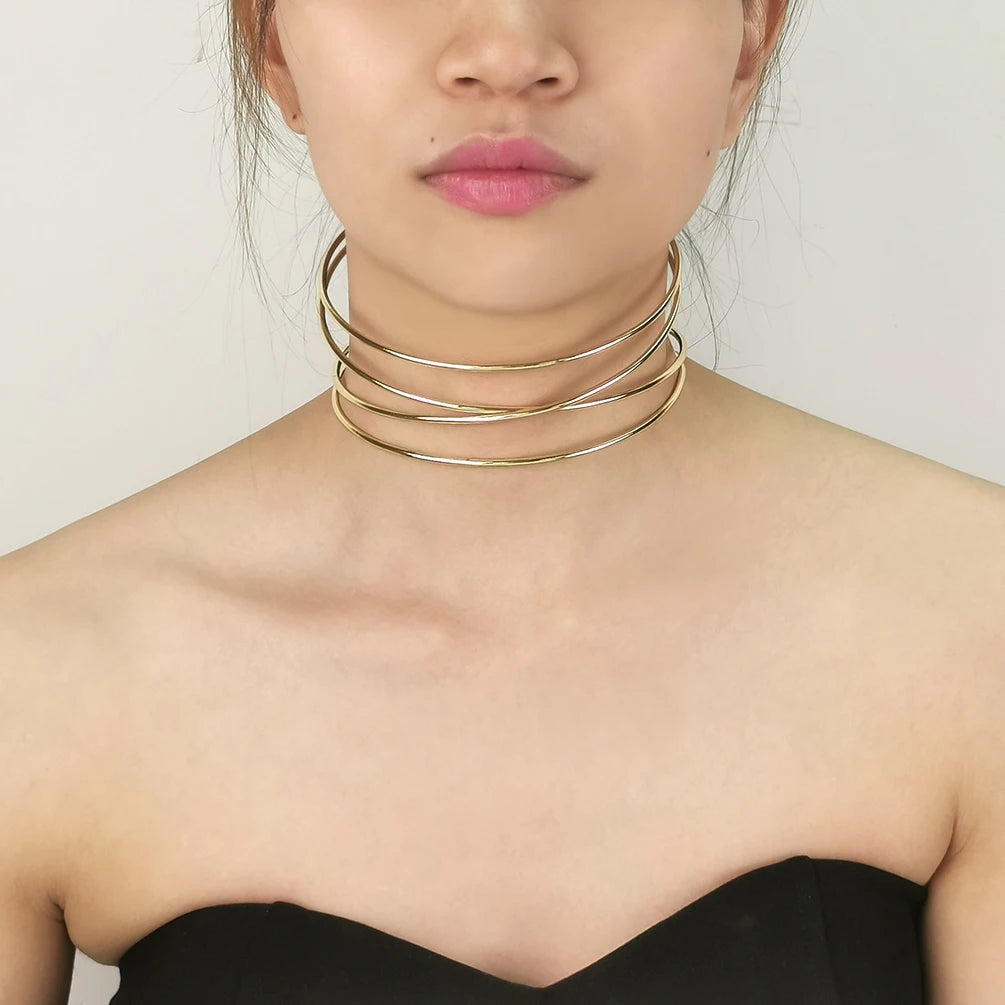 High-end Fashion Unique Style Simple Design Glossy Torque Necklace Alloy Collar Statement Choker Necklace for Women Jewelry