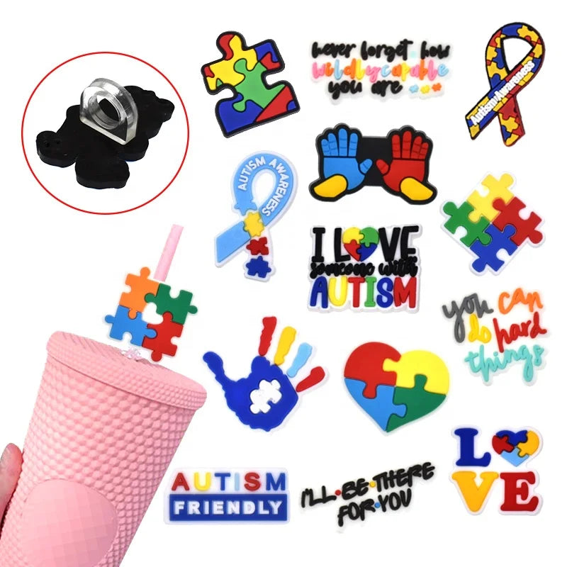 Autism Awareness Pvc Straw Toppers Tips with the Theme of Caring for Special People
