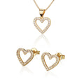 Elegant Love Heart Zircon Necklace Stud Earrings Set Full Diamond Peach Heart Necklaces Earrings Jewelry Set for Women