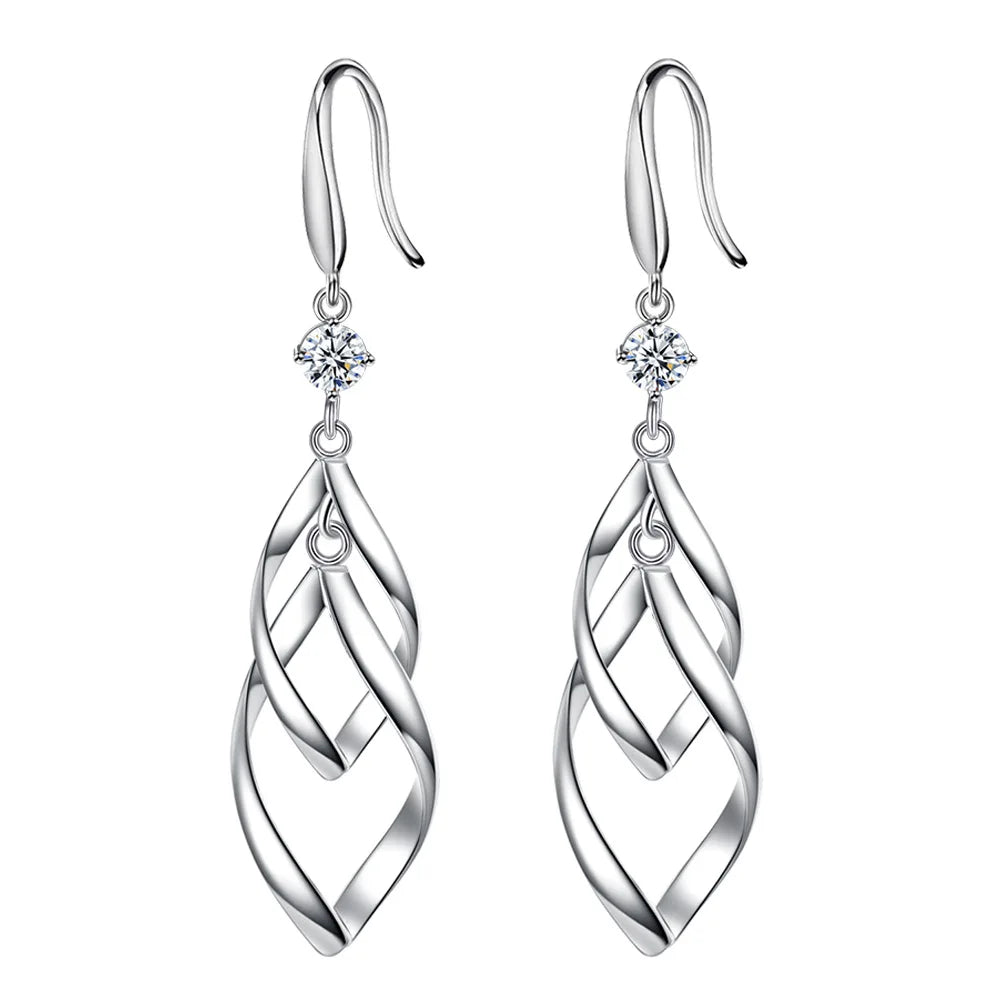 New Hollow Double Conjoined Rhombus Fashion Silver Earrings  Medium Length Women's Punk Jewelry