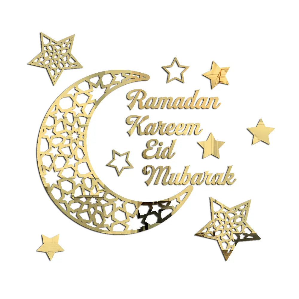 Ramadan Kareem Eid Mubarak Islamic Muslim Arabic Clings Acrylic Mirror Wall Sticker for Window Living Room Bedroom Wall Decor