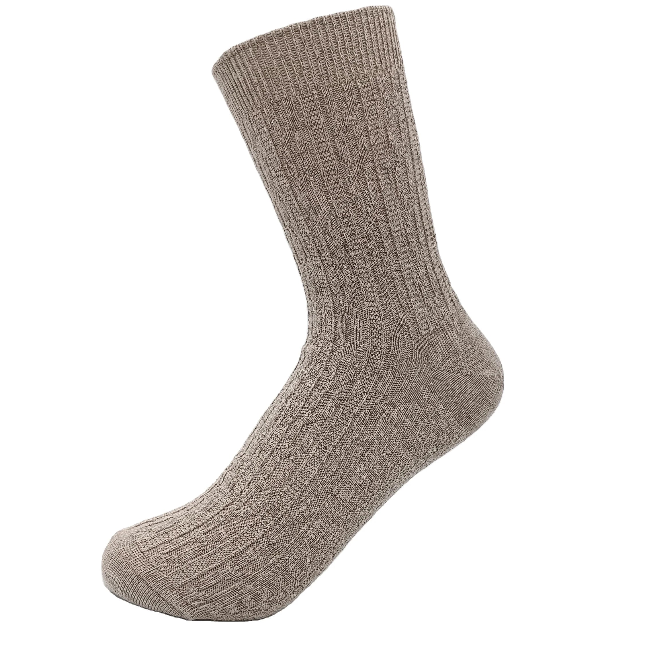 Organic 100 Hemp Yarn Fiber Mid-Tube Twist Pattern Brief Business Style Hemp Linen Socks for Man Wholesale Natural Hemp Socks