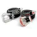 Vintage Punk Woman's Leather Belt Full Rhinestone Waistband with Alloy Buckle Cow Hide Material Inspired by Simon BB
