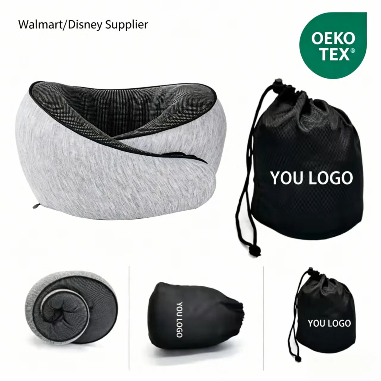 Customization Ergonomic Pure Memory Foam Travel Neck Pillow Factory Direct 360° Cervical Support Portable Plane Sleeping Pillow
