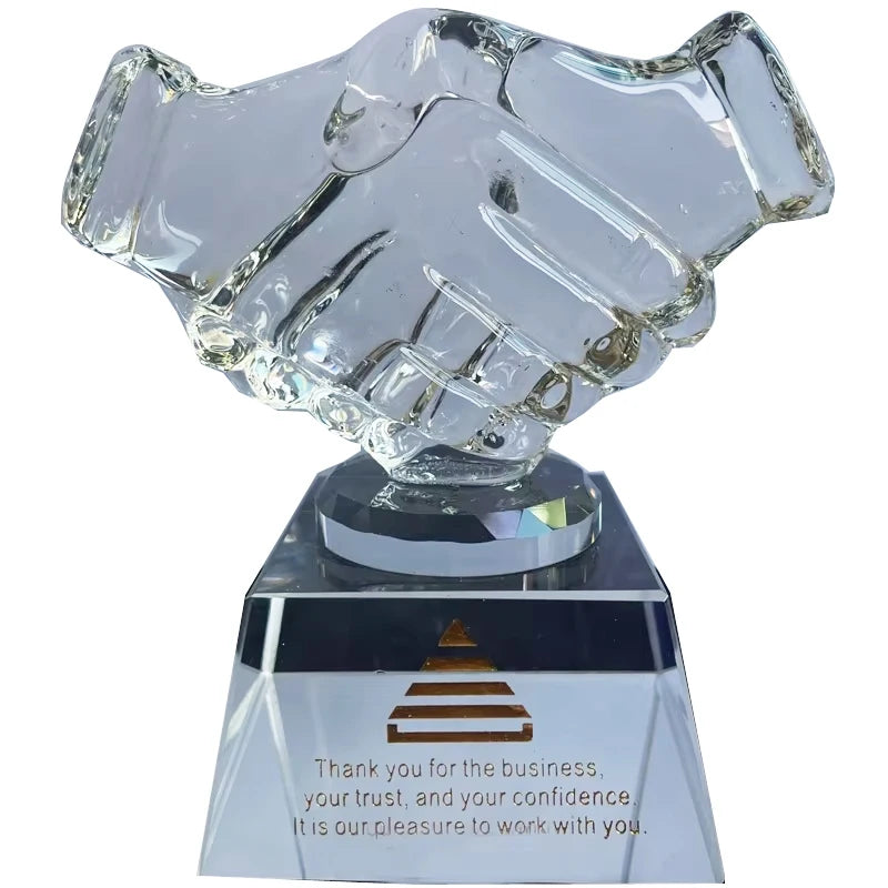 Crystal Handshake Trophies for Sports Events 1st 2nd 3rd Place Awards Engraved Cooperation Plaques