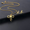 Hot Selling Niche New Smooth Bow Stainless Steel Jewelry Necklace Earring Set Feminine Design Collarbone Link Chain Wholesale