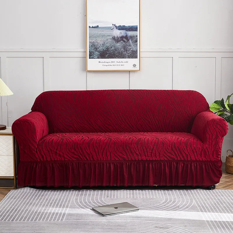 New Fashion Cationic Thickened Modern Simple Leaf Pattern Design Solid Color Jacquard Sofa Cover with Skirt  Cationic Thickening