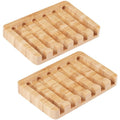 2024 New Design Natural Eco-friendly Bathroom Bamboo Waterfall Drain Soap Dish Holder With Self Draining Tray