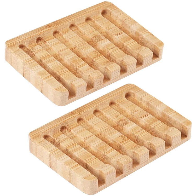 2024 New Design Natural Eco-friendly Bathroom Bamboo Waterfall Drain Soap Dish Holder With Self Draining Tray