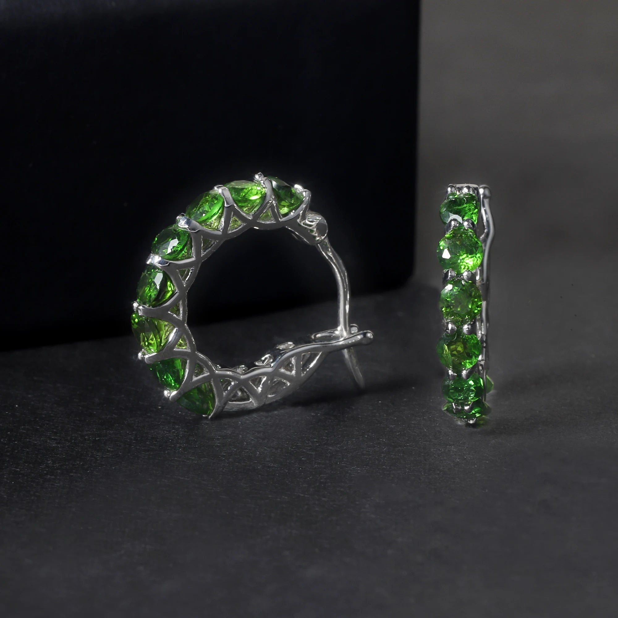 RZ0014 Abiding Fine Jewelry Branded Inside Outside Hoops Chrome Diopside Huggie 925 Sterling Silver Womens Small Hoop Earrings