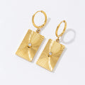 Design Personality 18K Gold Stainless Steel Zircon Square Pendant Hoop Earrings