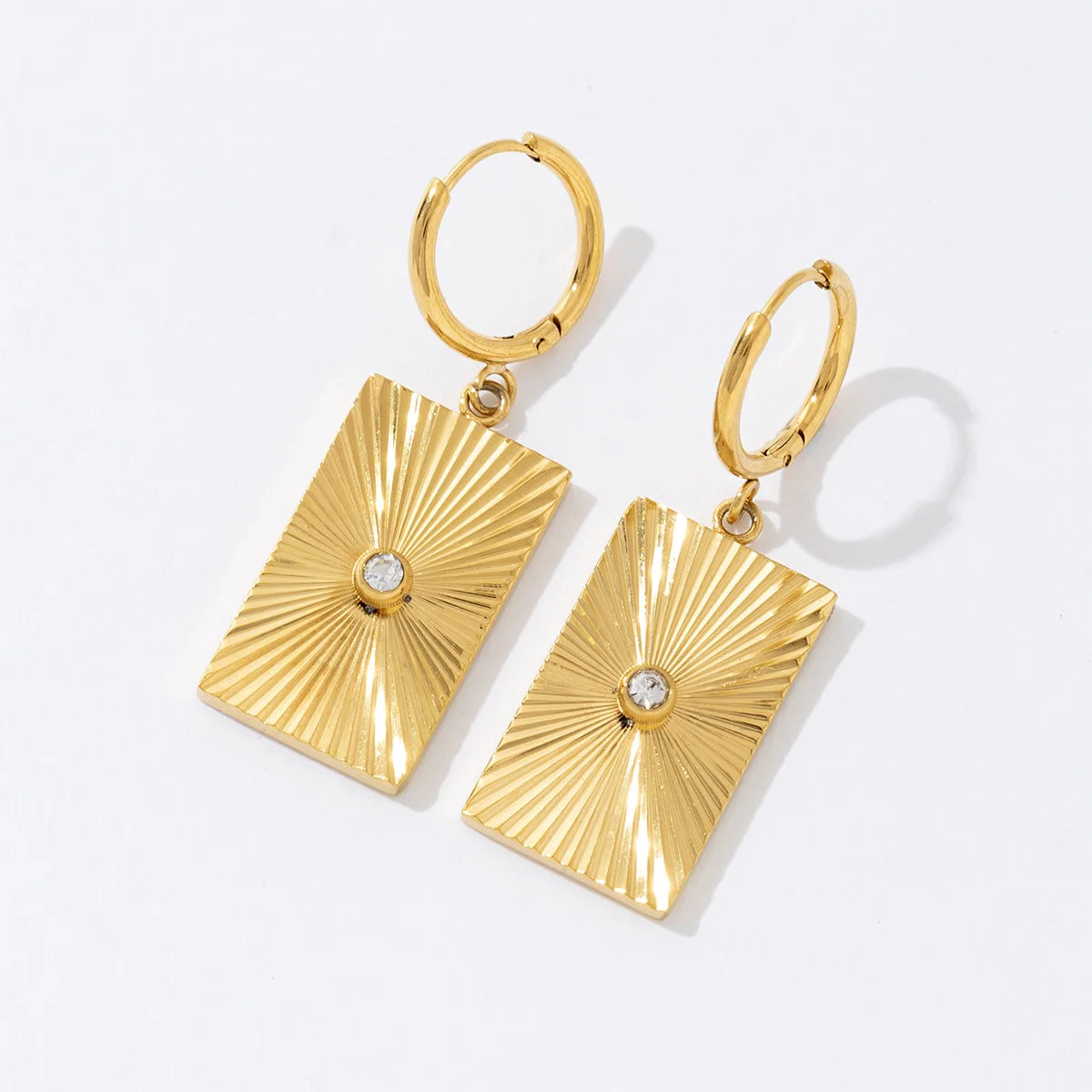 Design Personality 18K Gold Stainless Steel Zircon Square Pendant Hoop Earrings