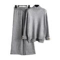 Factory Wholesale High Neck Split Sweater Wide Leg Pants Turtleneck Heavy Sweater Two Piece Set Women Clothing