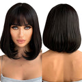 Factory Outlet Black Bob Synthetic Wig With Bangs Short Straight Multi-Layer Lolita Natural Hairstyle Durable