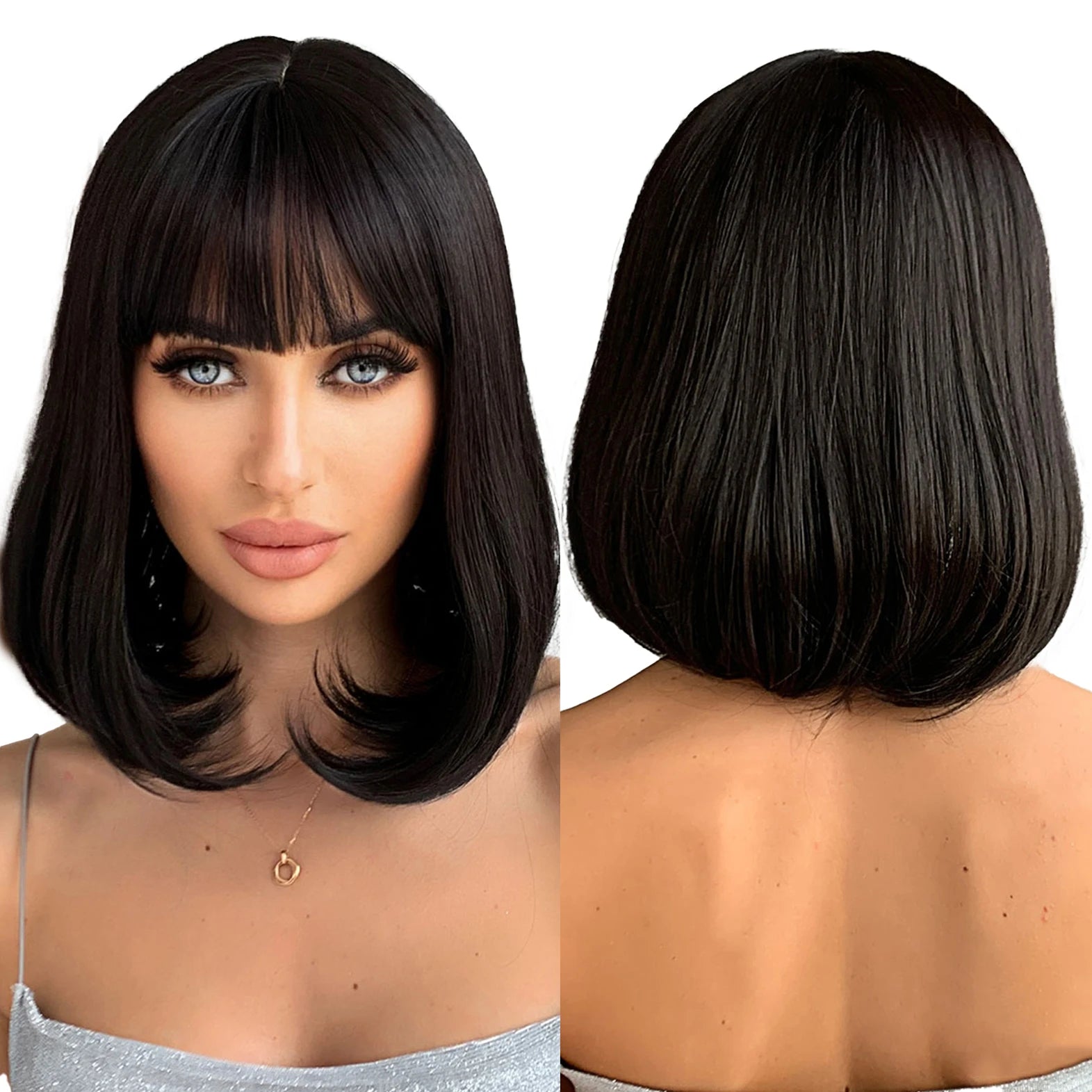 Factory Outlet Black Bob Synthetic Wig With Bangs Short Straight Multi-Layer Lolita Natural Hairstyle Durable