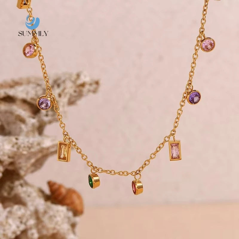Promotion Custom Colorful Jewelry Gift for Women Zircon Choker Necklace Gold Plated Necklace 316L Stainless Steel Jewelry