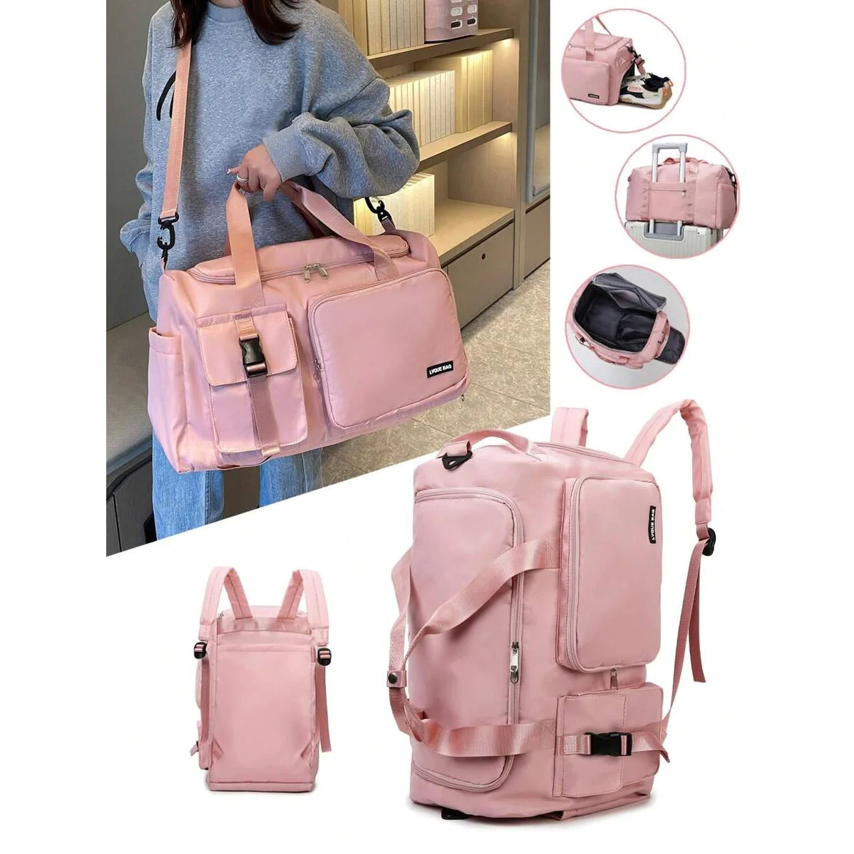 Waterproof Sports Gym Tote Gym Bag Convertible Backpack Dry Wet Separation Shoe Compartment Oxford Zipper for Travel Training