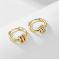 Lucky Bead Minority Ear Buckle Earrings 925 Sterling Silver 14k Gold Plated Three Circle Charms Tiny Hoop Earrings