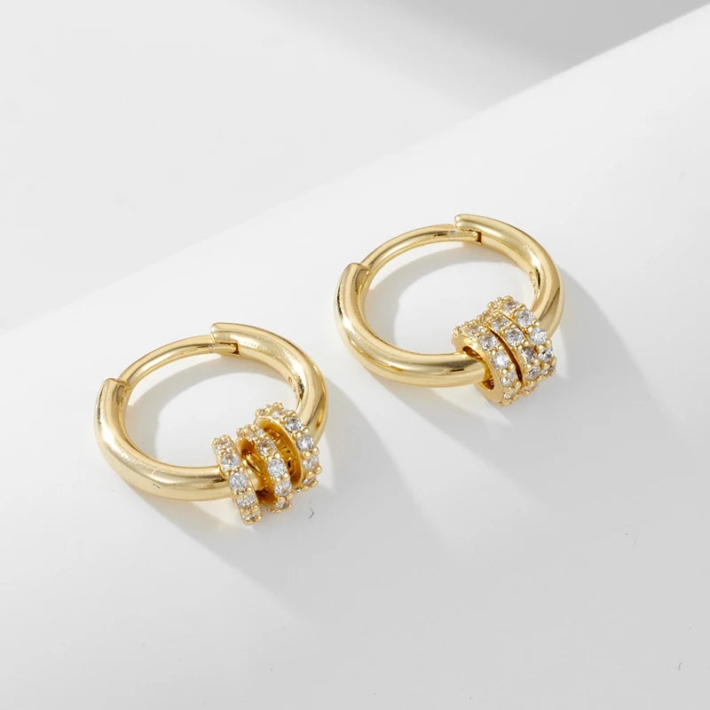 Lucky Bead Minority Ear Buckle Earrings 925 Sterling Silver 14k Gold Plated Three Circle Charms Tiny Hoop Earrings