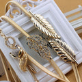 Designer New Elastic Metal Chain Waistband Elastic Waist Belt Stretch Metal Dress Golden Leaf Chains Belt for Women Girl