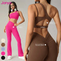 Janya Wholesale Women's Workout Wear Breathable Solid Sports Bra 2 Piece Suit Scrunch Butt Flared Gym Fitness Yoga Leggings Set