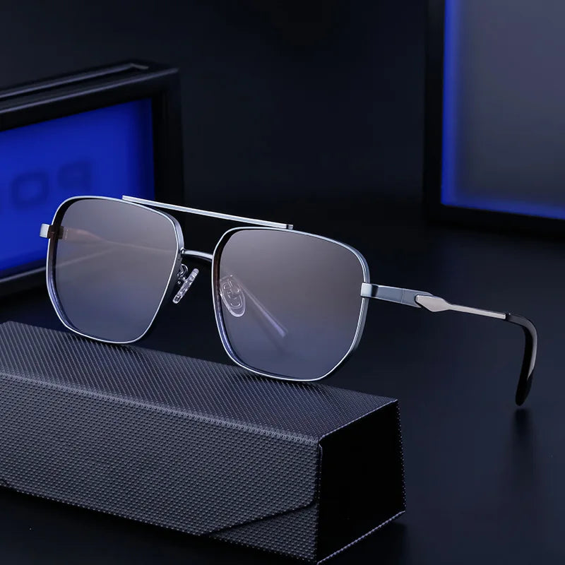 DOISYER Wholesale Fashion Men's Pilot Sunglasses Trending Metal Square Frame Double Bridge UV400 Shades Sun Glasses