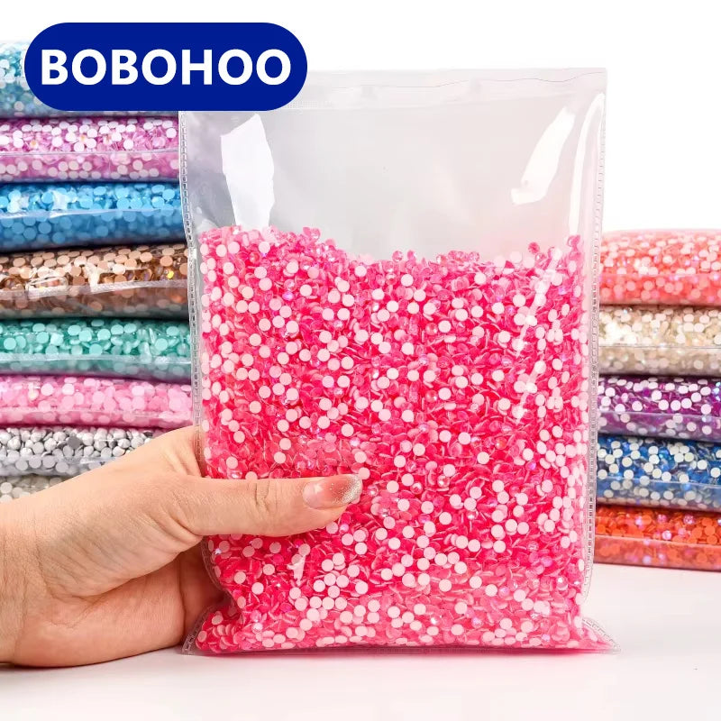 BOBOHOO High Quality Glass Sparkle Series White Glue Hot Fix Rhinestone T-Shirts Shoes Flatback Iron-On Clothing Bags Bulk