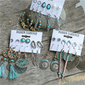 Vintage Jewelry Feather Acrylic Metal Wood Dangle Earring Bead Hoop Ethnic Gold Plated Earrings Set for Women