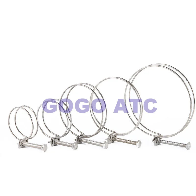 GOGO Stainless Steel 304 O.D 14-50 mm Double Steel Wire Clamp Adjustable Hose Hoop Pipe Clamp Gas Pipe Clamp