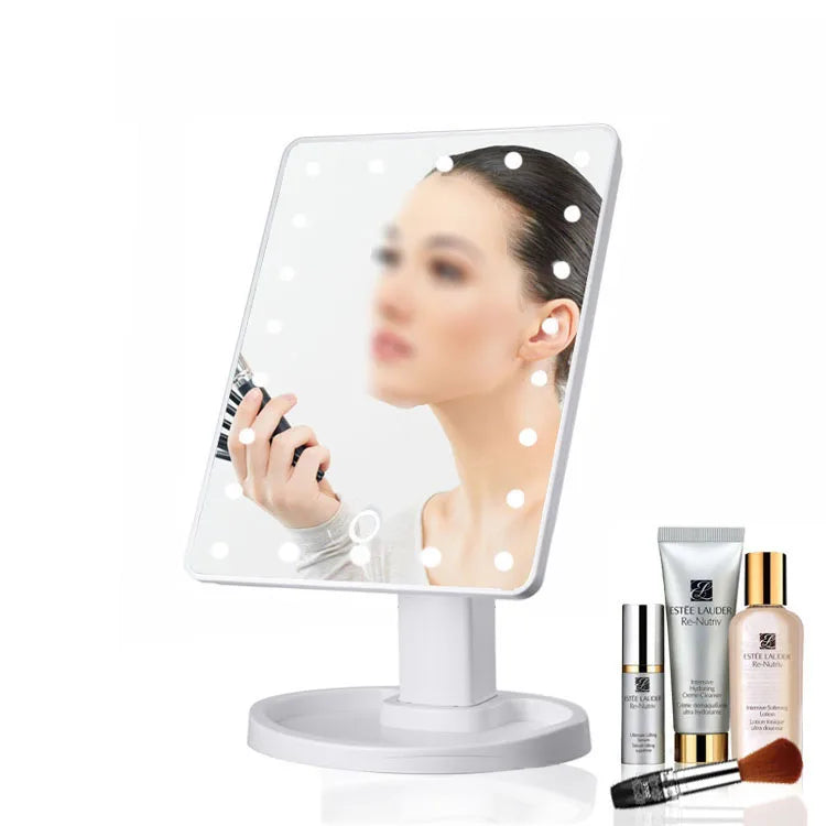 Rechargeable Makeup Mirror for TravelPortable Vanity Mirror with 22LEDUSB Touch Screen Desktop Mirror Can Rotate 360 Degrees