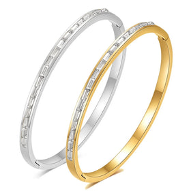 MECYLIFE 4MM Baguette Bracelet 18K Gold Women Fashion Stainless Steel Bangles Crystal Bangle Cuff Bracelet