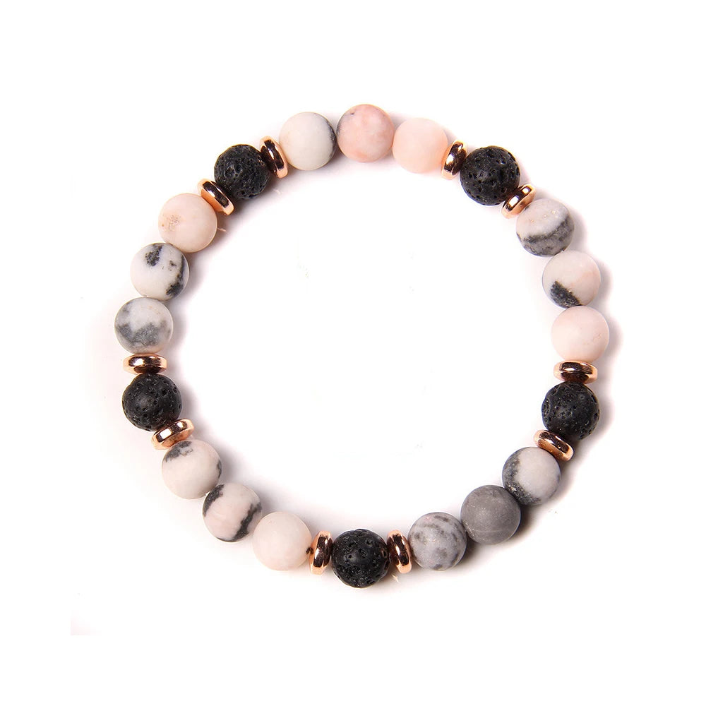 Lava Rock Bracelet Pink Zebra Jasper Relaxing Aromatherapy Diffuser Bracelet for Women and Men Yoga Chakra Crystal Healing
