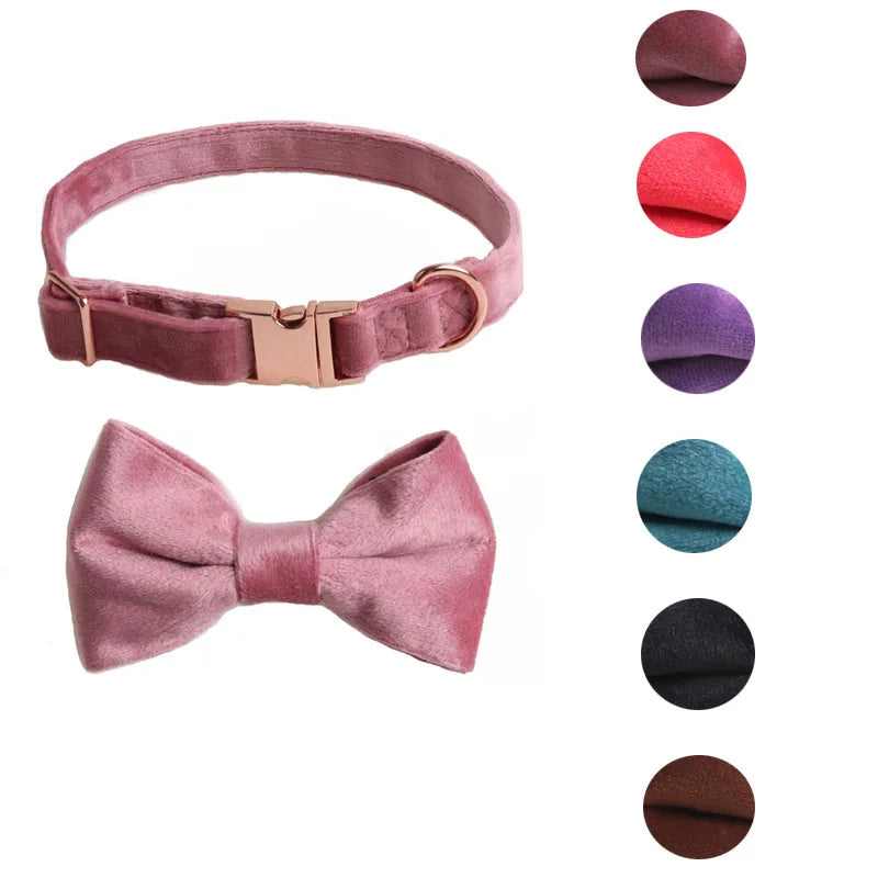 Velvet Pet Cat Collar Bowknot Dog Collar Rose Gold Full Metal Buckle Pet Collar for Dog Cat
