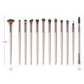 12pcs Vegan Champagne Color Makeup Brush Set Eyeshadow Eyebrow Eyeliner Blending Tools Shaving Brush-Wood Handle Synthetic Hair