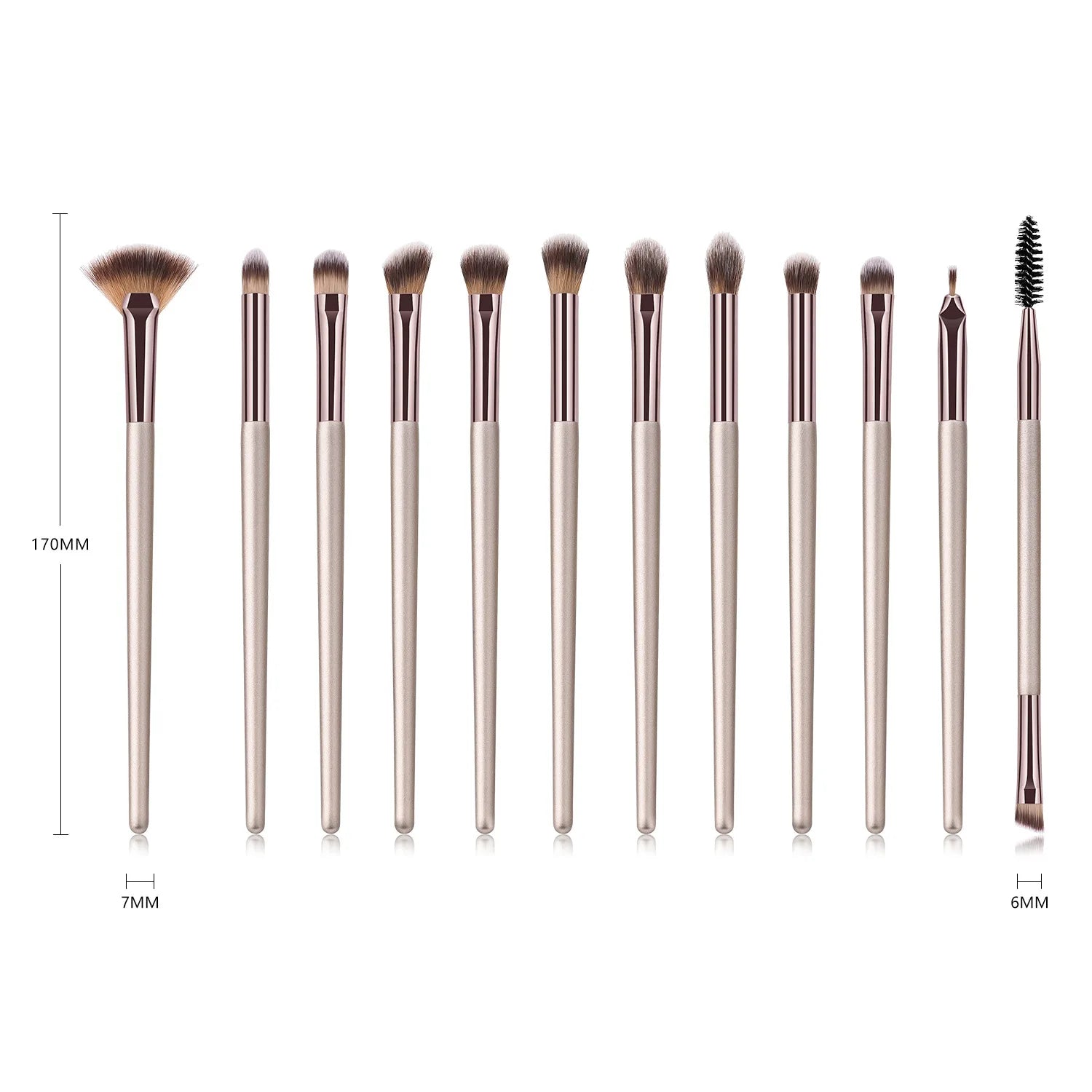 12pcs Vegan Champagne Color Makeup Brush Set Eyeshadow Eyebrow Eyeliner Blending Tools Shaving Brush-Wood Handle Synthetic Hair