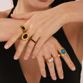 Fashion Zirconia Inlaid Ring  18K Gold Plating Stainless Steel Jewelry Rings for Women